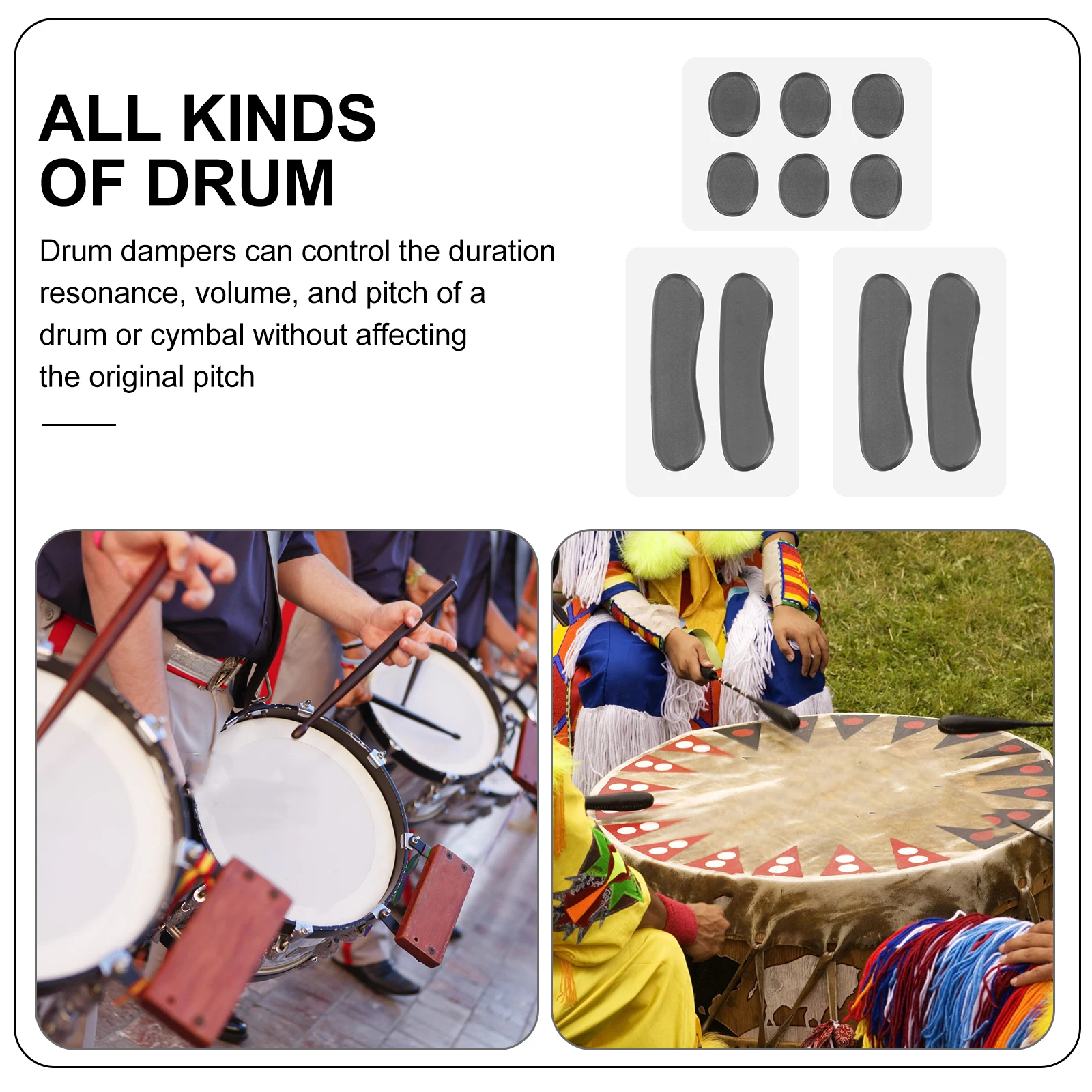 

10pcs Mute Pad Drum Practice Silence Oval Dampening Pads Silica Gel Drums Snare Accessories Damping System Reducing Ringing