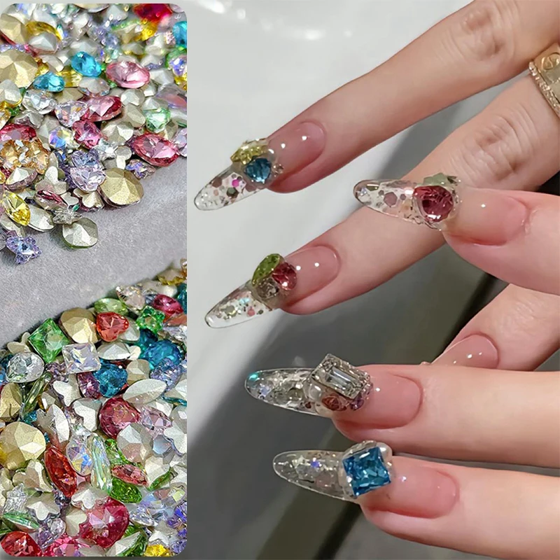 Gelo transparente doces strass unhas coloridas, irregular decoração, misturado brilhante lantejoulas acessórios, unhas pedras decorações, 2Box