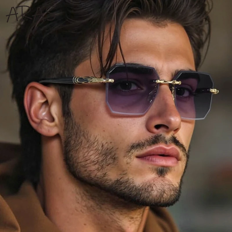 

Fashion Rimless Square Sunglasses Men 2025 Luxury Brand Outdoor UV400 Sun Glasses For Male Classic Polygon Frameless Eyewear