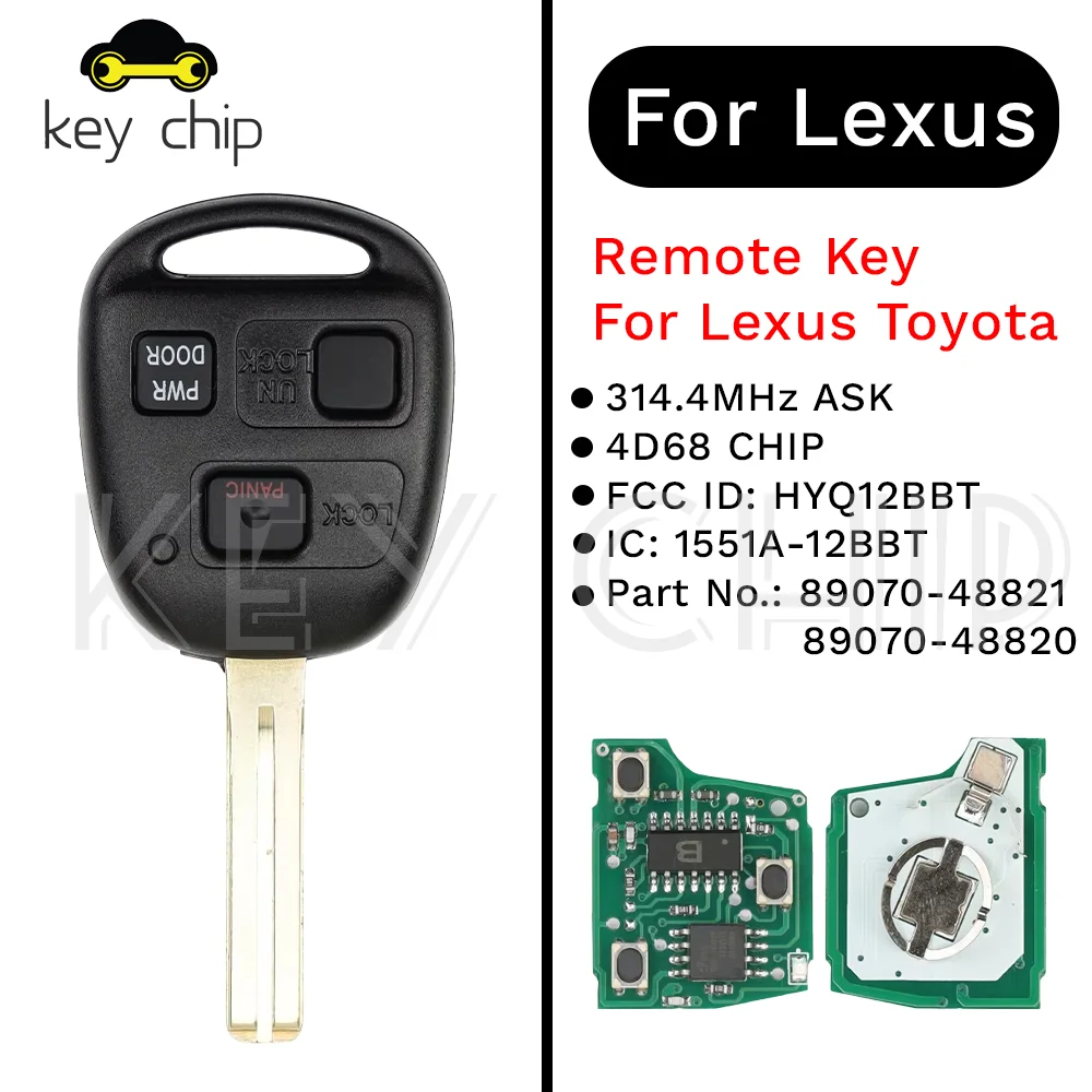 

(314,4 МГц) HYQ12BBT TOY48 Дистанционный ключ для Lexus Toyota 89070-48821, 89070-48820 1551A-12BBT 314,4 МГц ASK 4D68 ЧИП