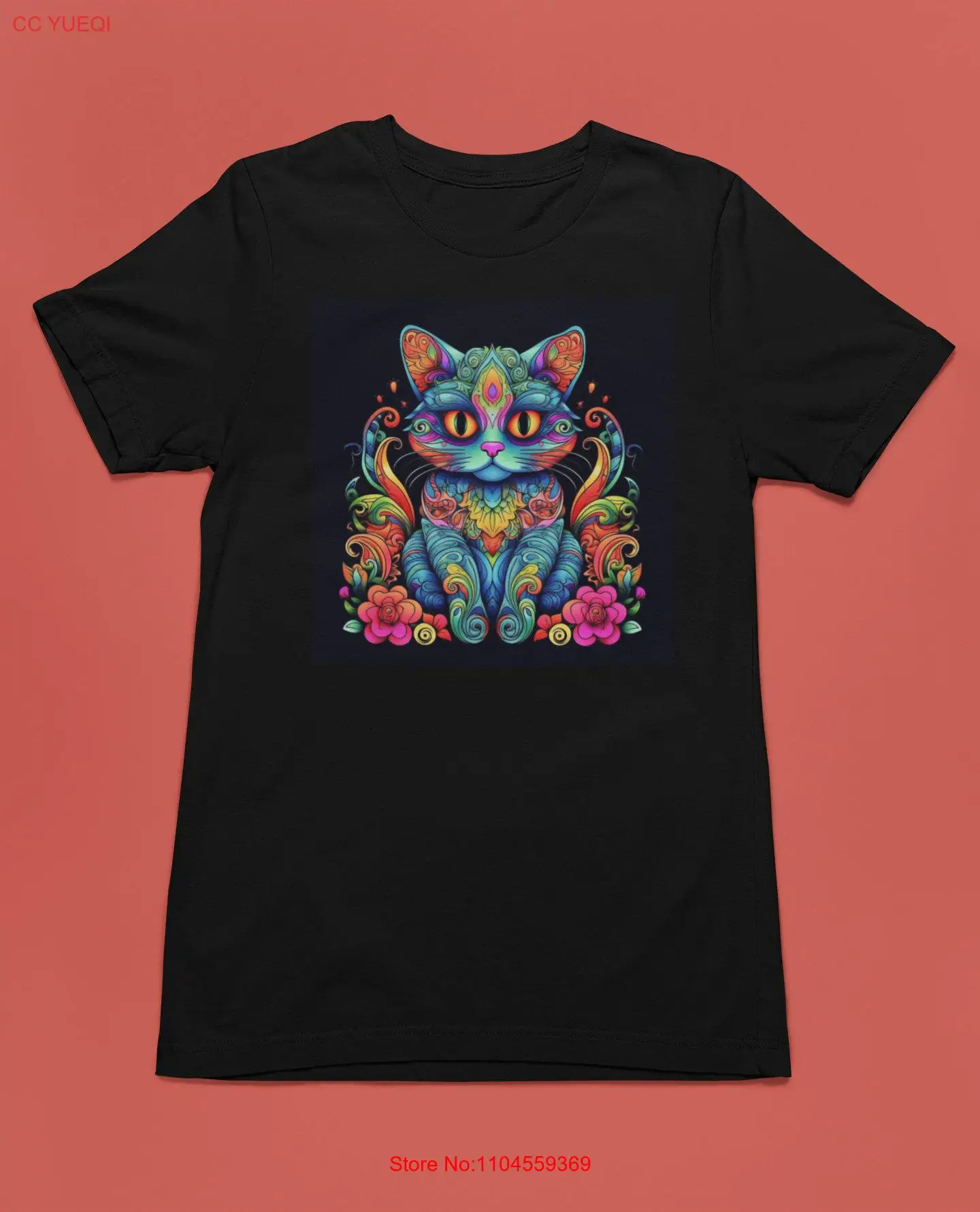 Camiseta para amantes de los gatos, Animal psicodélico, propietario de señora loca para sus mangas largas o cortas
