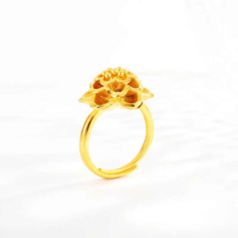 Gold shop same style AU999 gold jewelry noble lady fashion Korean style female flower ring 24K pure gold ring for girlfriend