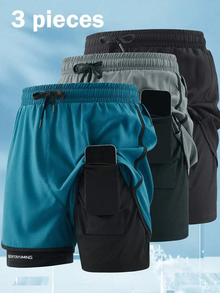 

3-Pack Men’s Athletic Shorts With Hidden Phone Pockets, Quick-Dry 5-Inch Running Shorts Set