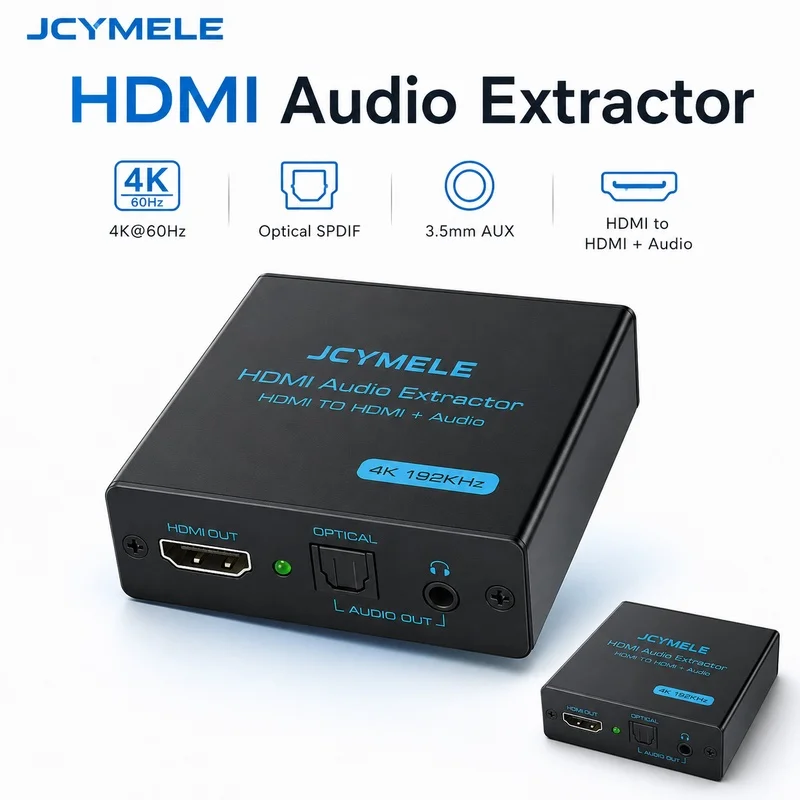 4K 60Hz HDMI Audio Extractor Converter, Optical SPDIF + 3.5mm AUX with DTS 5.1/Dolby/PCM Decoder for TV PC Projector JCYMELE