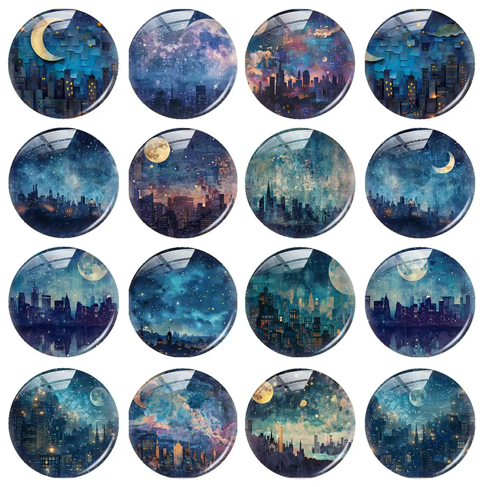 

Handmade Modern City Moon Night Photo Glass Cabochon Flatback Demo Flat Back Cameo For Diy Jewelry Making Supplies Accessories