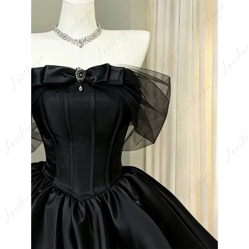 Petite Women Black Mini Formal Dress New Birthday Party Coming-of-Age Graduation Banquet Elegant Short Gown