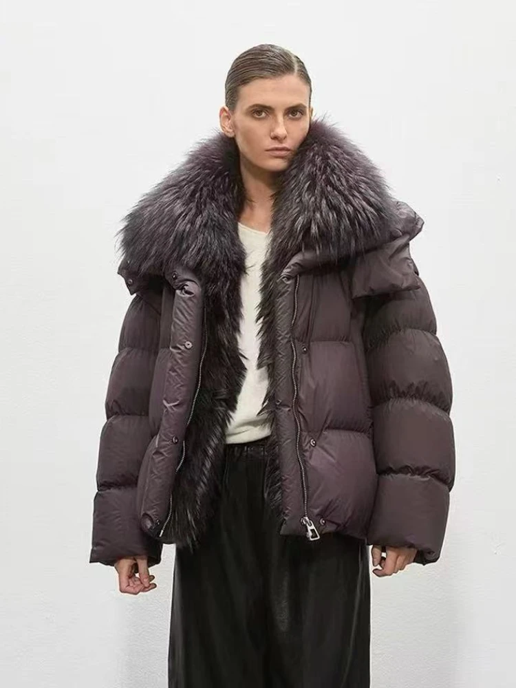 

Lightweight Down Jacket Women 2026 Winter Luxury Real Fox Fur Collar Hooded Down Puffer Coat Windproof Snow Wear High Street