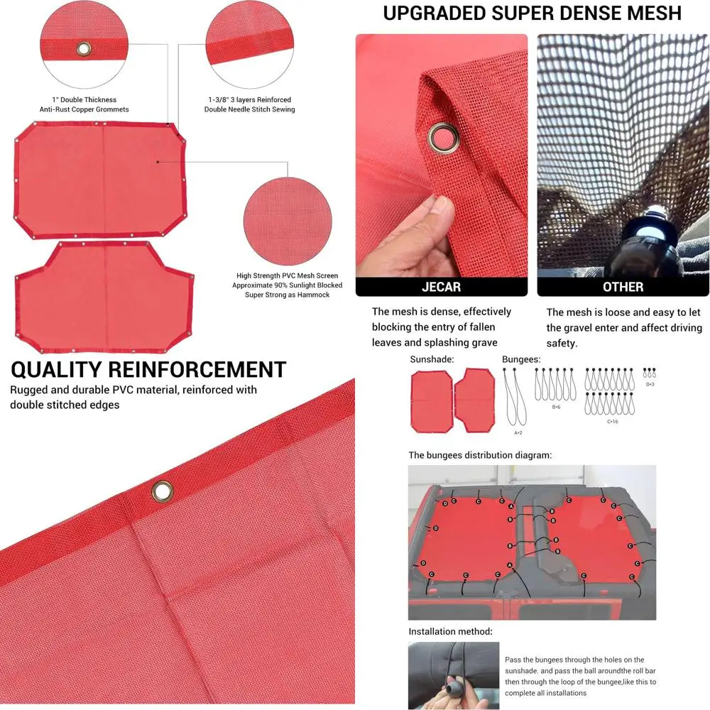 

Сетчатый солнцезащитный козырек для Jeep Wrangler JK 2007-2018 (4-дверный, передний и задний), защита от УФ-излучения, красный