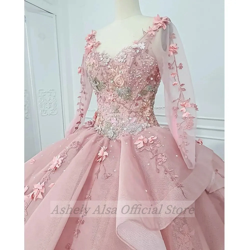 Customized Pink Long Sleeve Prom Dresses For 15 16 Year Old Girl Special Occasion Party Gown vestidos de 15 quinceañera 2024