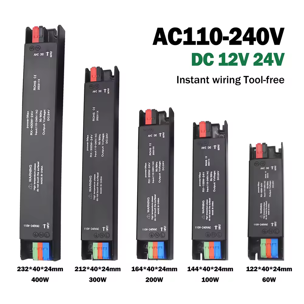 ממירים דקים מאוד לתאורה 110V 220V ל-12V 24V 60W 100W 200W 300W 400W לספק כוח לסטריפ LED של CCTV