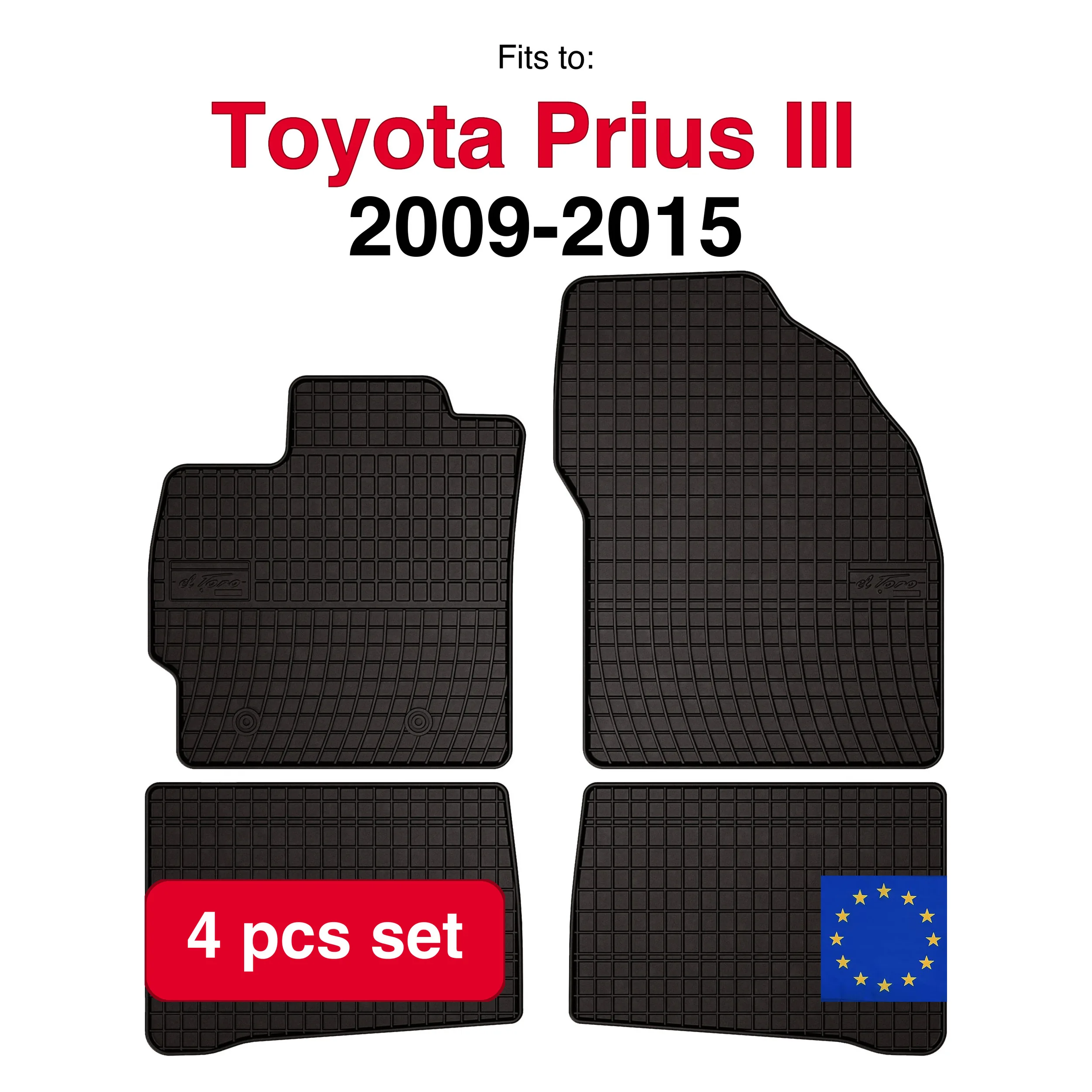 Rubberen automatten voor Toyota Prius III hatchback (2009-2015) -Zwarte pasvorm (4 stuks)