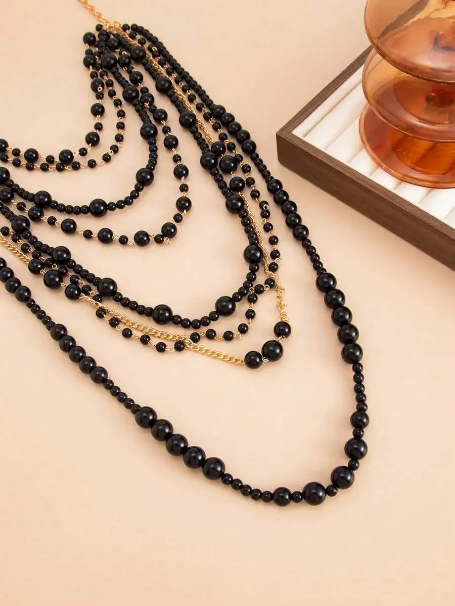 

Bohemian Multi-Layer Beaded Chain Necklace For Women, Retro Exaggerated Statement Jewelry For Party Festival Daily Wear