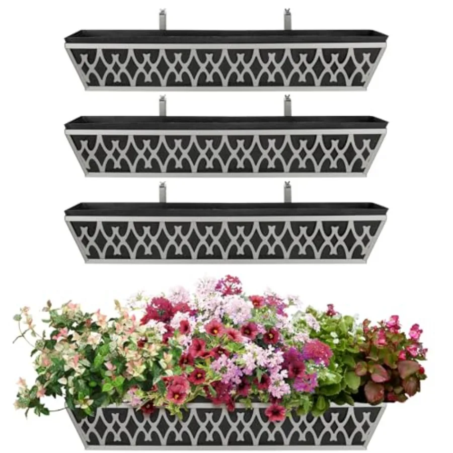 

4 Pack 30 Inch Window Boxes Planters Railing Planter Box with Adjustable Brackets Non-Woven Fabric Plant Grow Bags Deck Railing