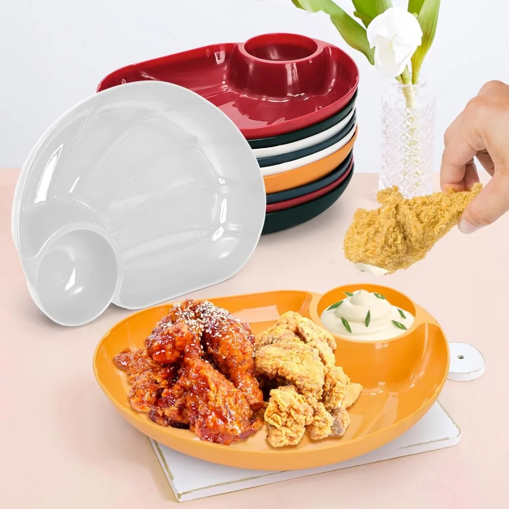 10 عبوات من أطباق تقديم الرقاقة والغمس، 9 × 6.5 طبق زلابية عشاء بلاستيكي كبير قابل لإعادة الاستخدام مع حجرة صلصة للتاكو، الجمعة