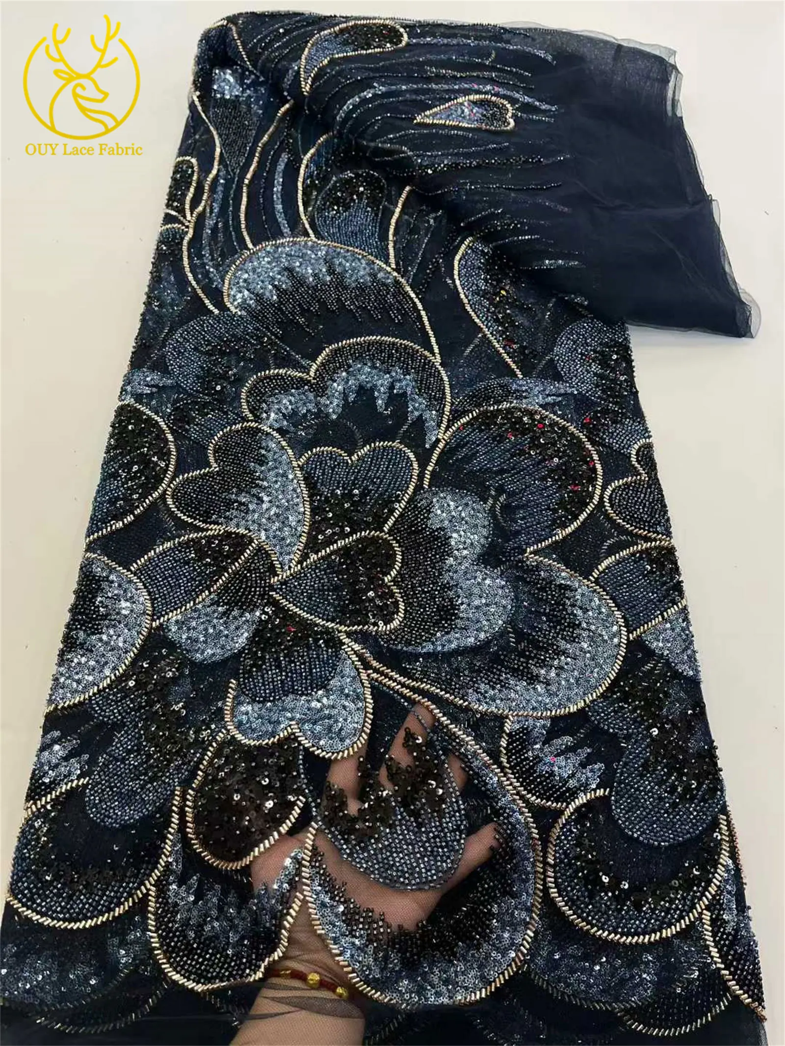 Kain Brokat Afrika 2025 untuk Pengantin Pria, 5 yard, Bordir Payet Prancis, Kain Tulle untuk Pernikahan, Bahan Jahit Pernikahan