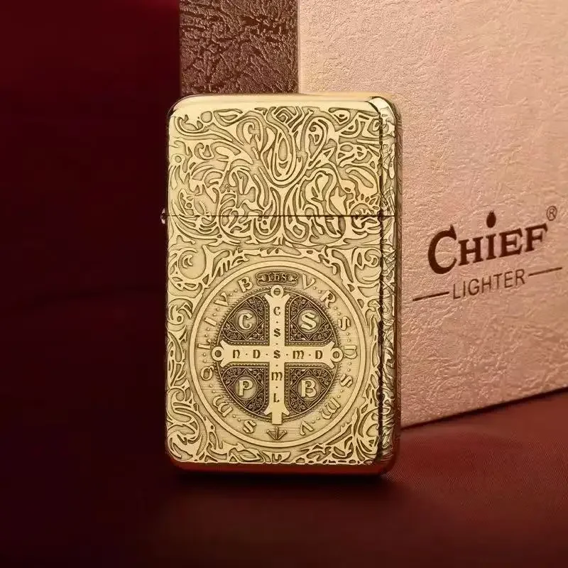 CHIEF003 Brass Double-sided Engraved Fuel Lighter, Cigarette Accessory, Supports DIY Patterns, Custom Holiday Gifts Rolling Tray - Detail 1