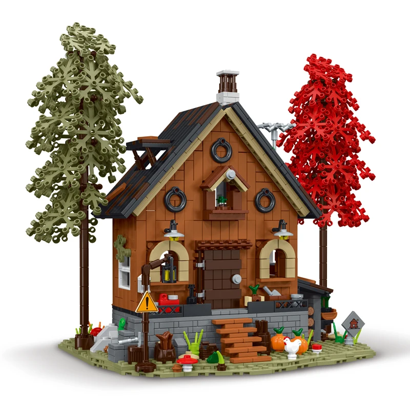 Forest Cabin Cozy Cottage Wood House Natural Scenery View Model Building Blocks MOC Bricks idee Creative Toy Set Gift Children