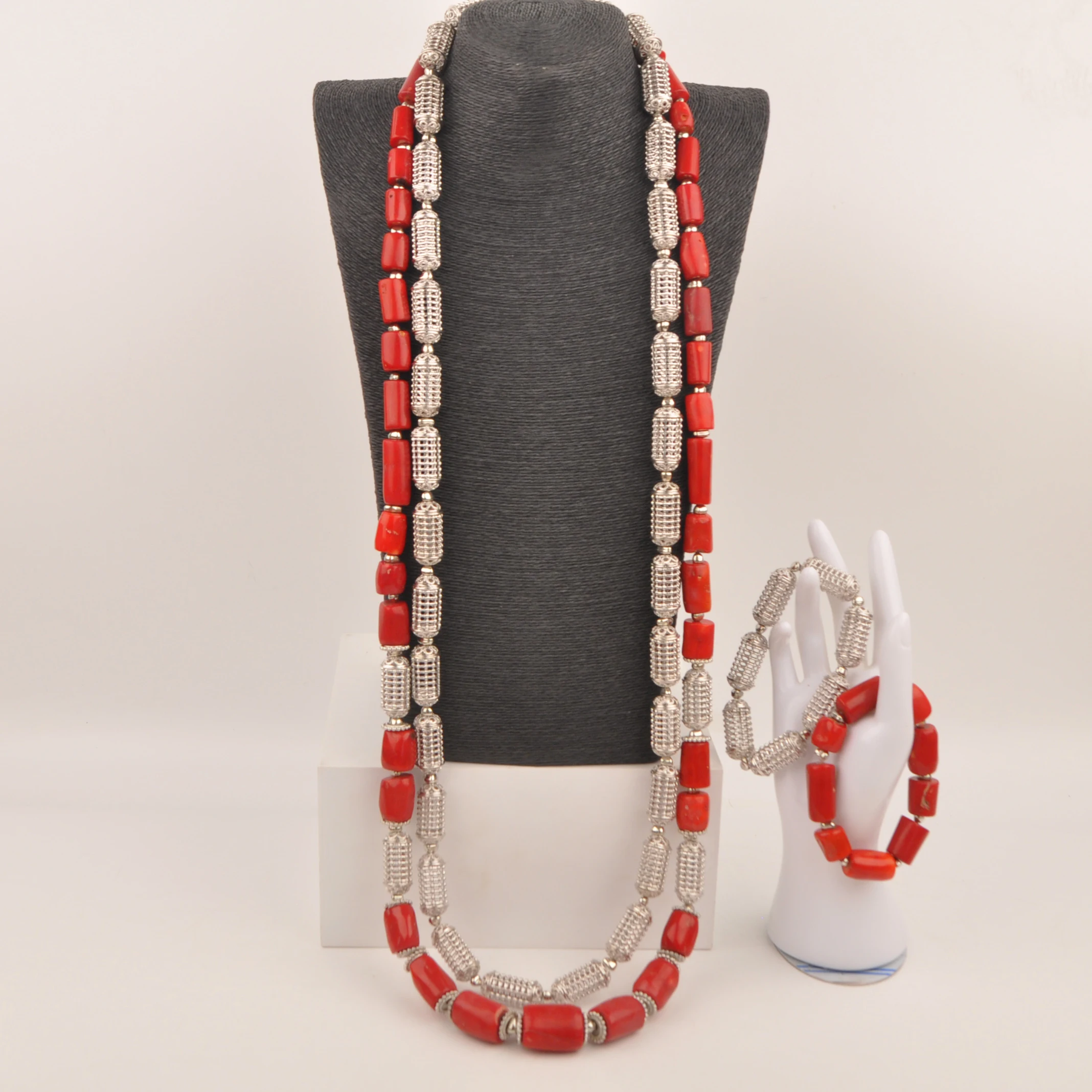 

Wedding fashion African Necklace Red Coral Jewellery set Nigeria