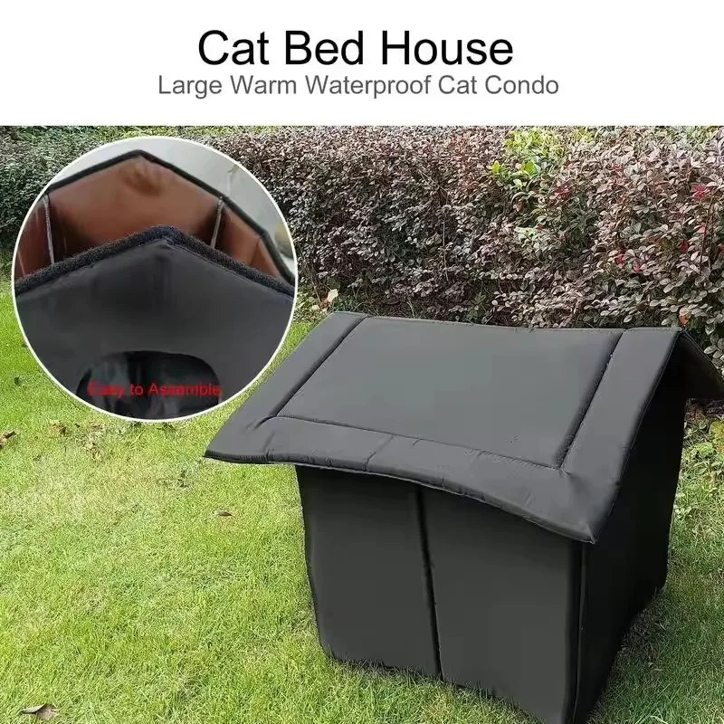 Booteely Black Waterproof Dog House Oxford Cloth And Sponge Material Three Models To Choose From Outdoor Cat House