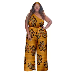 Afripride African Plus Size Women One Shoulder Jumpsuit Sexy Wind Hijab Waistband Set Ladies Jumpsuit A2226020