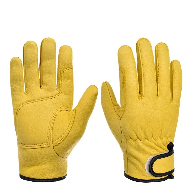 Guantes de trabajo de piel de oveja para trabajadores, protección de seguridad para soldadura, jardín, deportes, conductor de motocicleta, resistentes al desgaste, jardín, mascotas