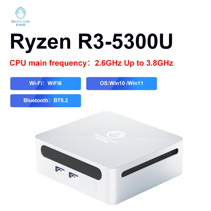 GenMachine nuovo Mini PC AMD Ren5000 5300U processore CPU Win11 2.7GHz fino a 3.7GHz DDR4 8GB RAM 256GB SSD Wifi6 pc gamer computer