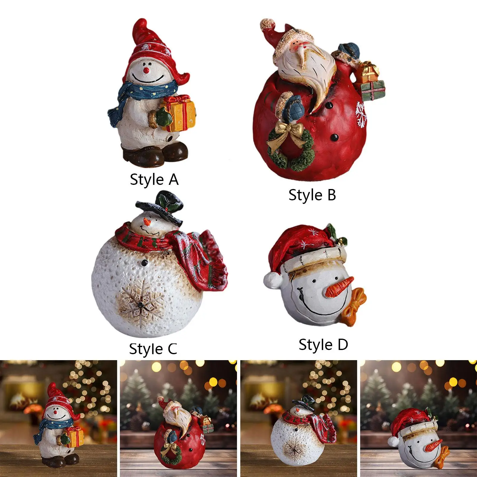 Hand Painted Resin Figurines Creative Xmas Sculpture Christmas Figurines Table Statues