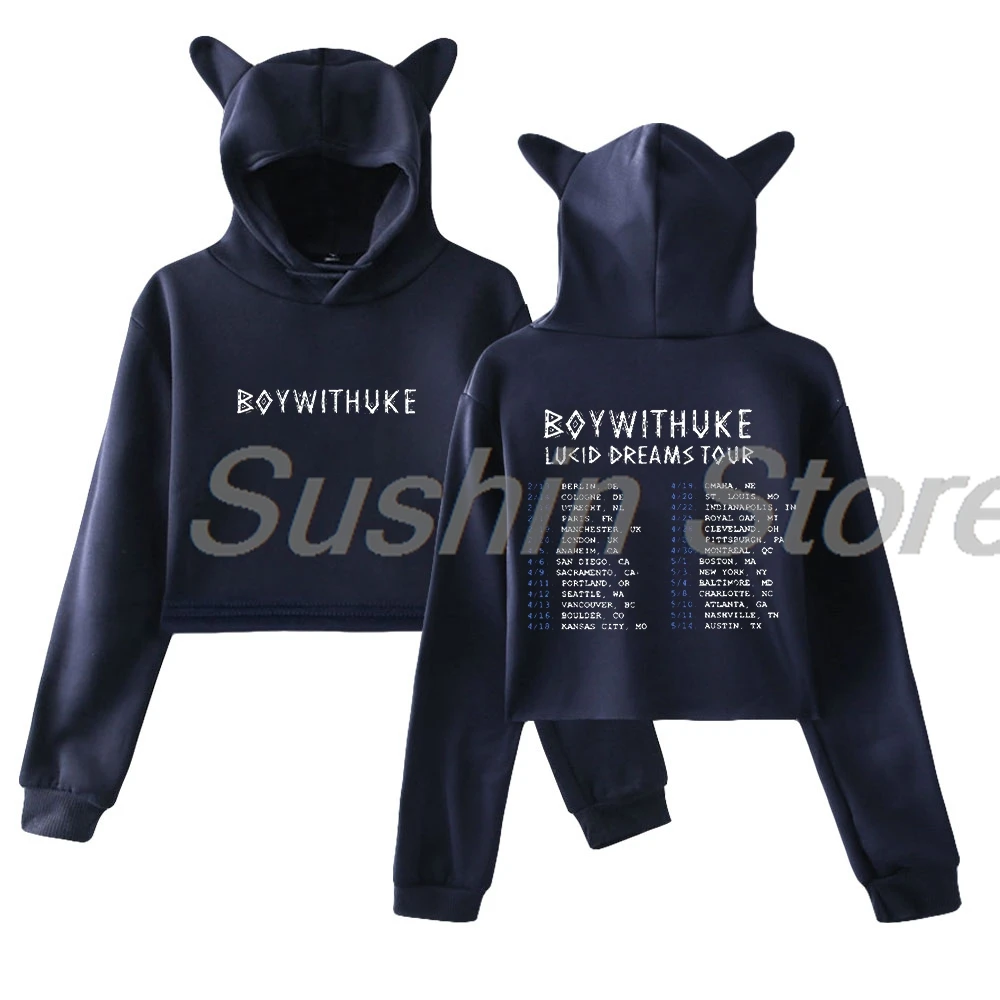 Boywithuke-Jersey con orejas de gato para mujer, Sudadera con capucha de manga larga, Top corto, ropa de calle, Lucid Dreams Tour, 2024