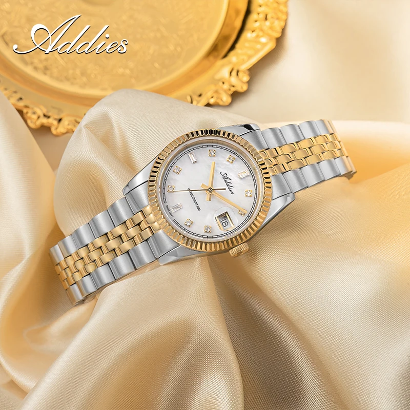 

Addies Ladies Dress Watch Swiss 585 Movement Mother-Of-Pearl Dial 28mm Sapphire Czech RhinestoneWaterproof Women Quartz Watch