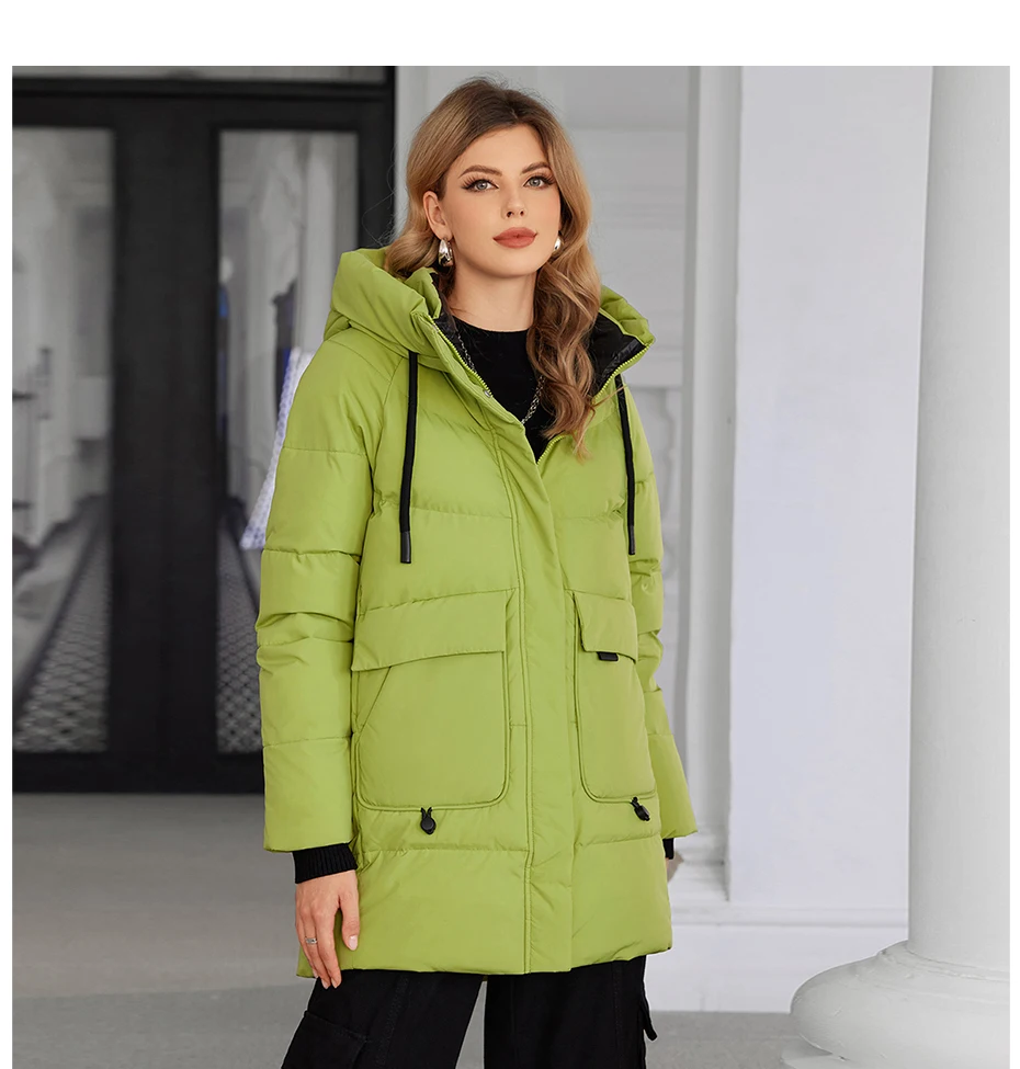 ICEbear Women's Winter Padded Jacket 2024 Hooded Zipper Warm Stylish Coat GWD3781I