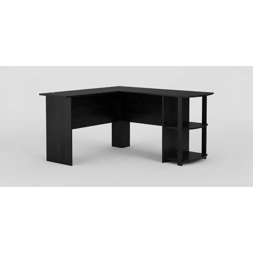 

Modern L-Shaped Desk with Bookshelves for Home Office, Black Oak Finish, Space-Saving Corner Design