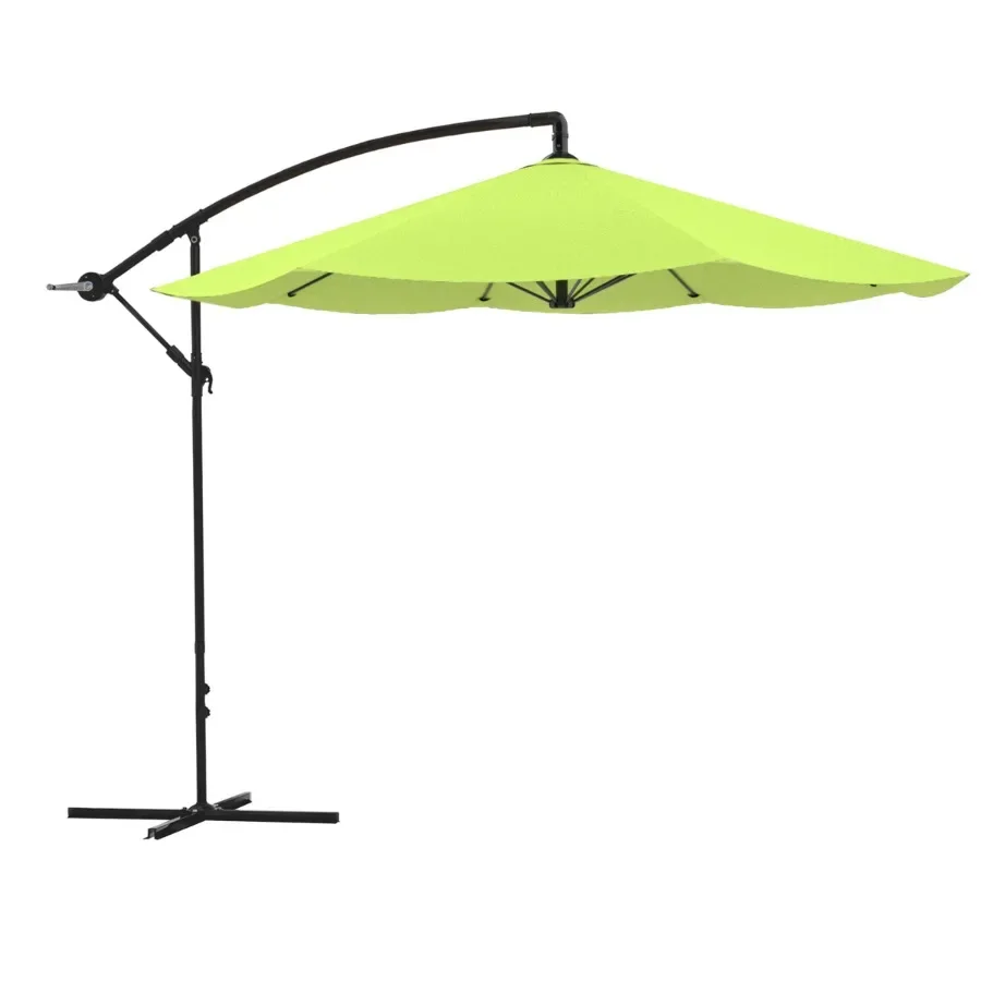 10-Foot Offset Patio Umbrella with Crank and Base for Outdoor Use, Polyester Fabric, Lime Green, UV-Resistant and Tilt Function