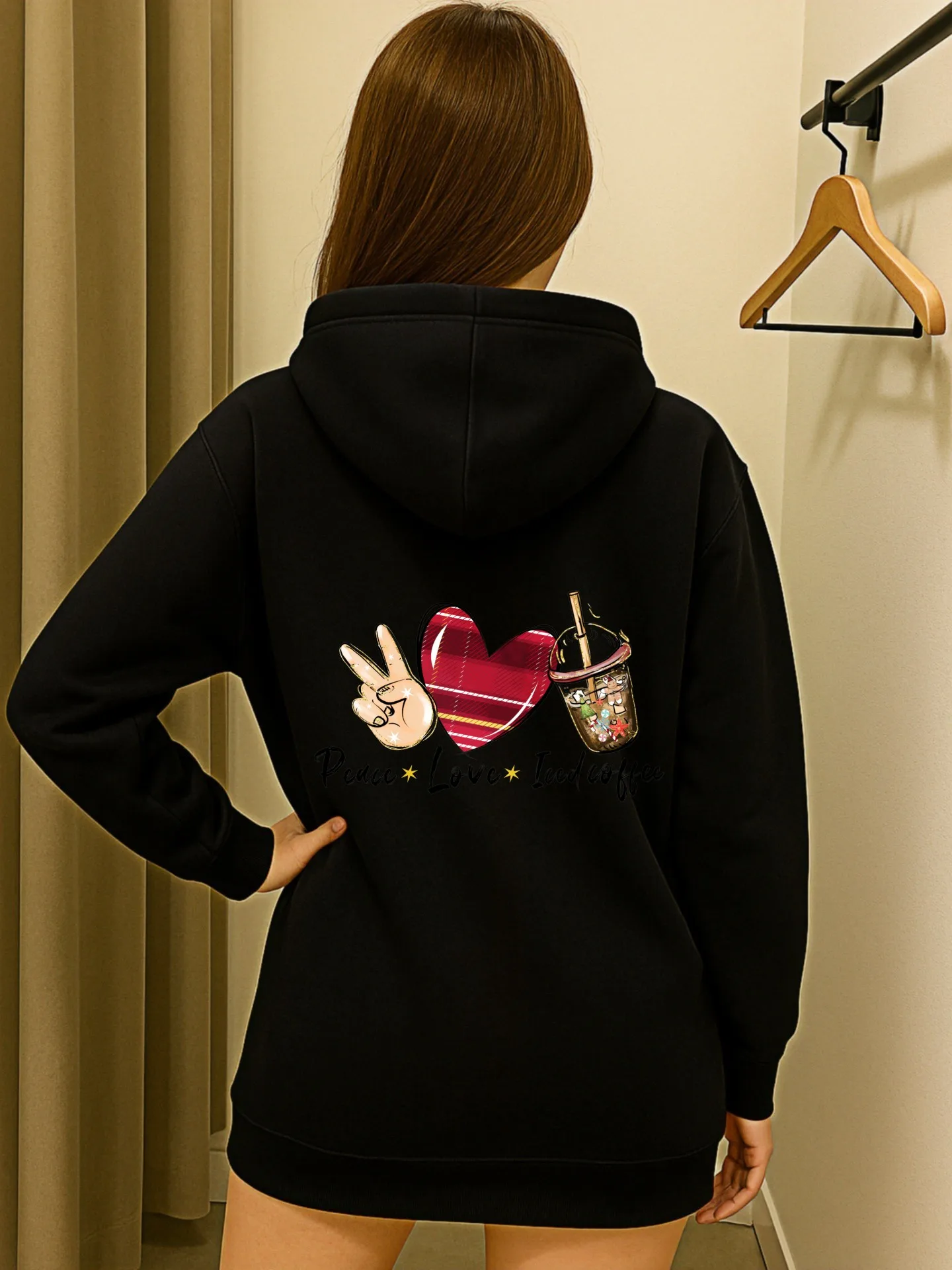 Sudadera con capucha gráfica para mujer, estampado de dibujos animados bonitos, diseño estético, mezcla de algodón, uso diario informal, para adolescentes