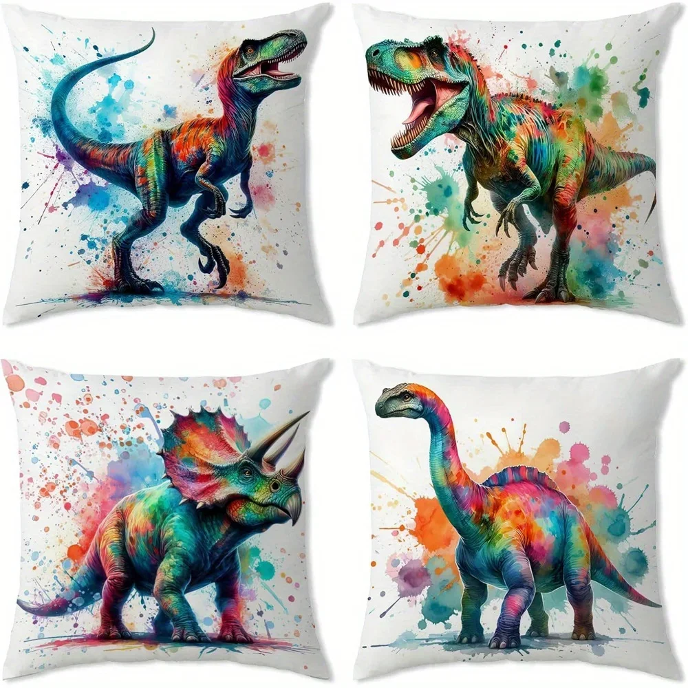 Home Decor Colorful Dinosaur Watercolor Pattern Pillow Cover Cushion Cover Suitable For Sofa Bedroom Car Pillow Cover