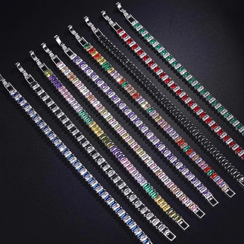 قابل للتعديل كريستال تنس أساور للنساء الرجال الملونة الزركون للطي مشبك سلسلة الإسورة على اليد حزب مثير موضة مجوهرات