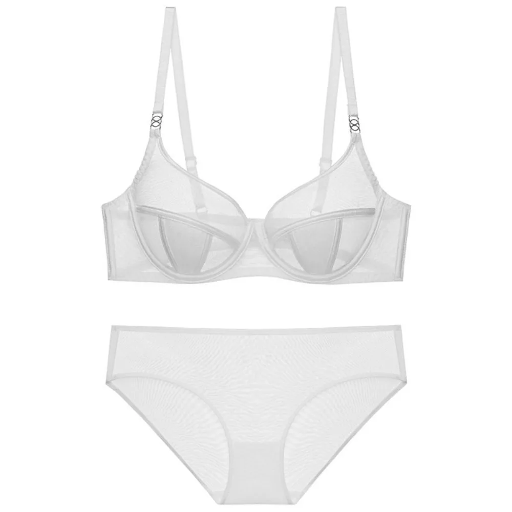 Hot Sale Ultra Thin Mesh Lace Bra Panty Set Big Breast Minimizer Push‑Up Anti Sag Sexy Women Lingerie Brassiere Underwear 32‑38