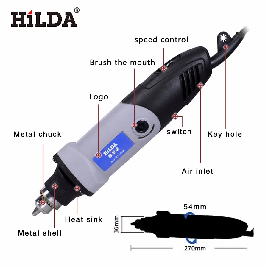 HILDA 400W Mini Electric Drill For Dremel Rotary Tools Variable Speed Grinder Grinding Toolwith Engraving Accessories Mini Drill