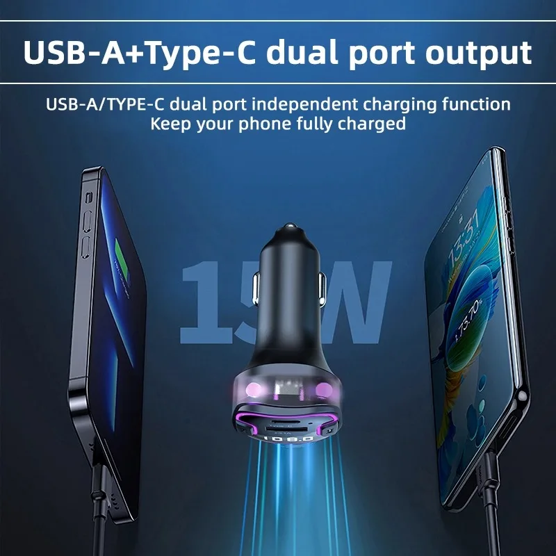 سماعة لاسلكية تعمل بالبلوتوث سيارة FM الارسال يدوي سيارة كيت USB C شاحن راديو FM محول مشغل MP3 لجميع السيارات #4