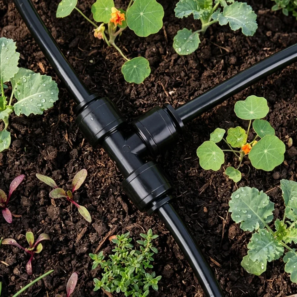 30-Pack 14 Inch Drip Irrigation Tee Fittings Quick Connect 1/4 Inch Leak-Proof Three Way Connector for Garden Greenhouse