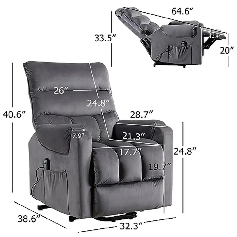 Fabric Power Lift Recliner Chair Elderly Seniors Sofa with Side Pocket Armrest Security Lift Reclining Chair Essential Storage