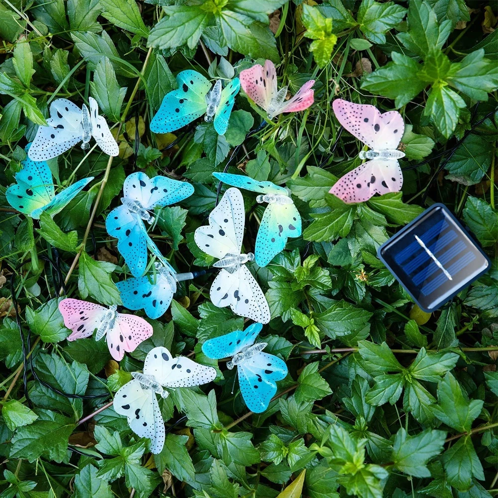 庭,芝生,パティオ,結婚式で使用するための,色とりどりの光と蝶の形をした12のLEDストリングライト。