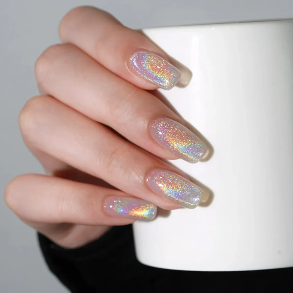 1bottle Rainbow Holographic Chrome Nail Powder Super Laser Shining Pearl Pigment Silver Rub Dust  Aurora Mermaid Nail Art Powder