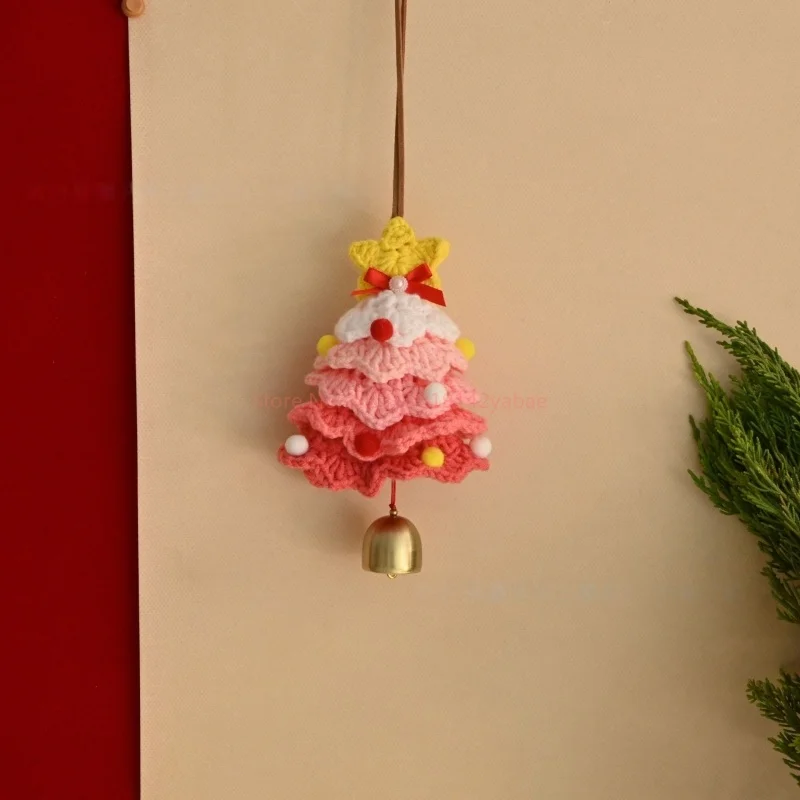 New Knitted Christmas Tree With Jingle Bell Plush Christmas Hanging Charm Wool Crochet Christmas Tree For Christmas Party Decor