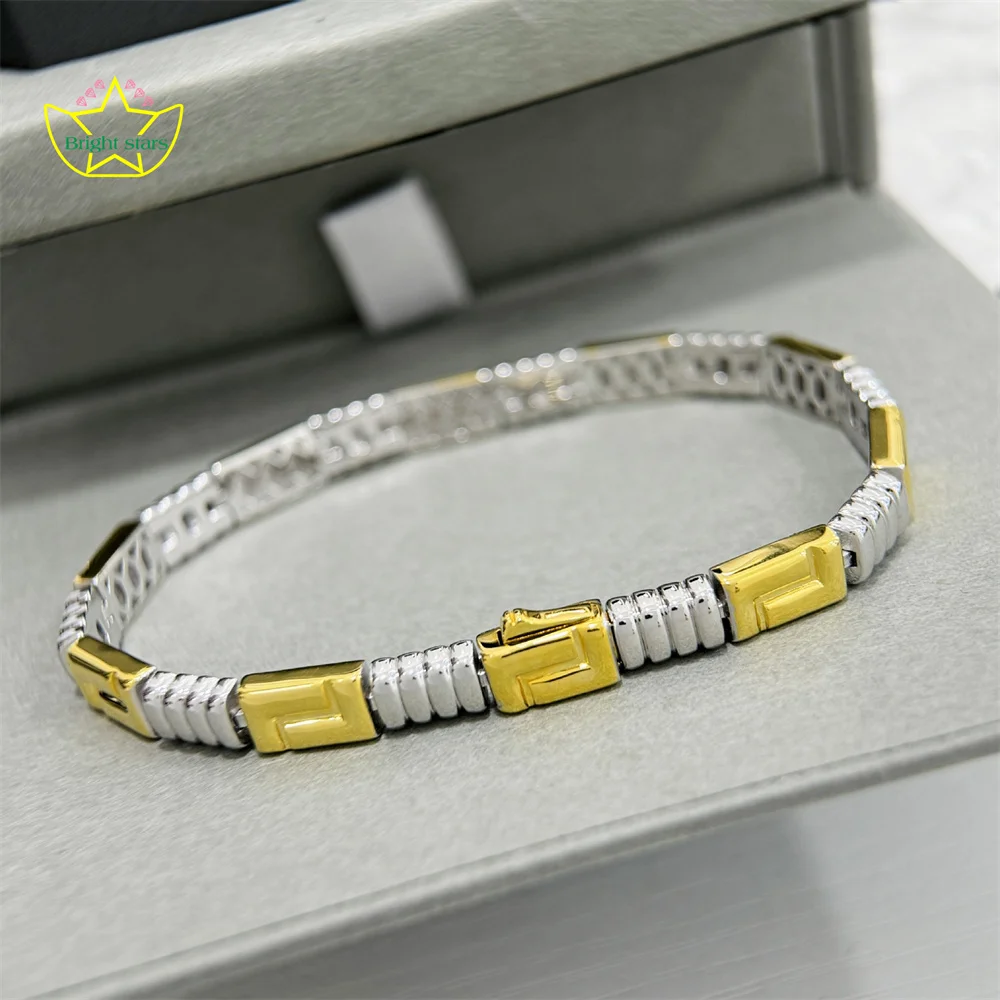 

Bright Stars S925 Back shape smooth two-color bracelet L-shaped light luxury bracelet