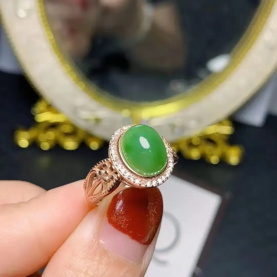 

8mm * 10mm 2.5ct Jade100% Natural Green Jade Ring for Daily Wear Silver Ring 925 Sterling Silver Jade Jewelry