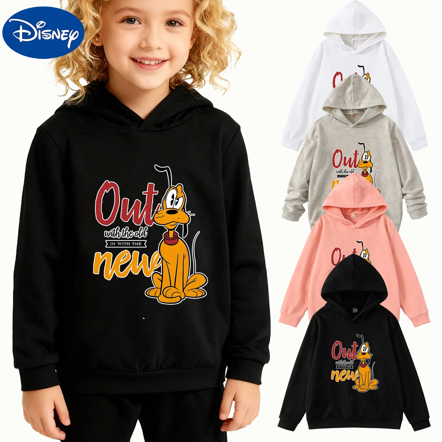 

Kids Disney Pluto "Out with the Old" Hoodie, Black Long Sleeve Pullover