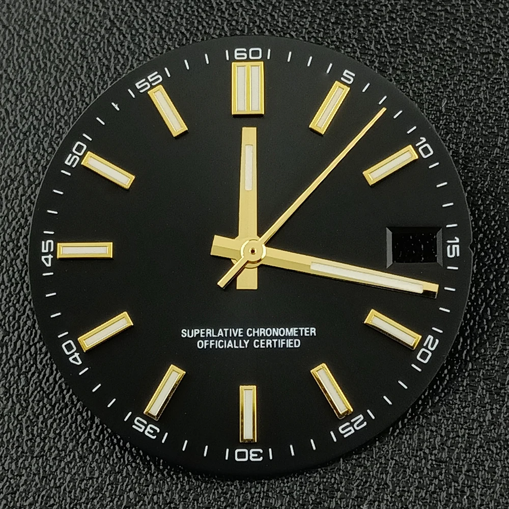 Mostrador de relógio masculino com logotipo personalizado, 28.5mm, mostrador luminoso azul, adequado para movimento nh35, acessórios de relógio