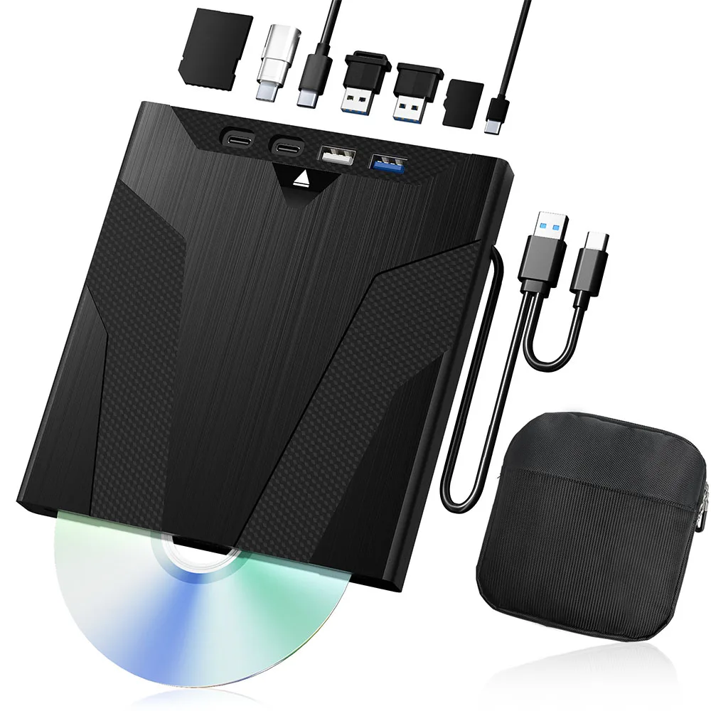 

8-in-1 Sucker Type External Blu ray Drive with Storage Bag BD/CD/DVD -/+RW Optical Drive Player Burner for Laptop PC Windows
