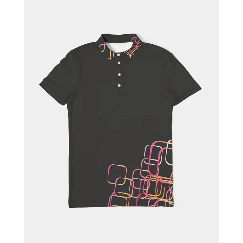 Camisa polo masculina 3d linha colorida impressão manga curta polo t camisas para homens moda roupas masculinas soltas oversized golfe esporte topos