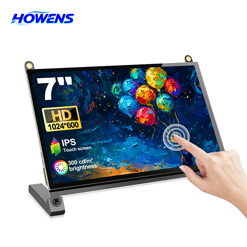 HOWENS 7 Inch IPS Touch Screen Monitor 1024*600 Portable Small Display for Raspberry Pi Switch PS5 PC Secondary Screen Built-in